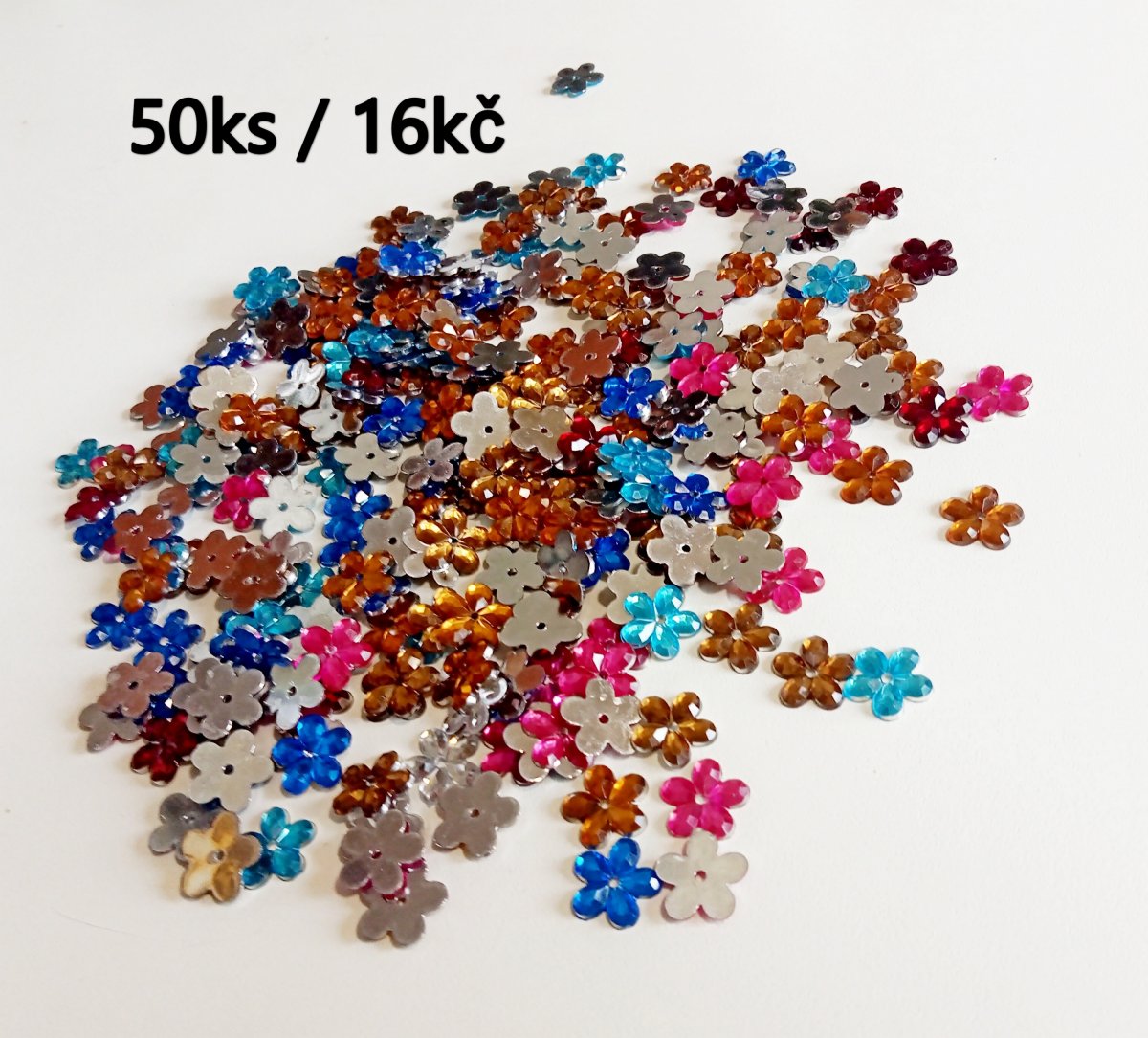 Našívací kytičky, MIX BAREV - 10mm (50ks)