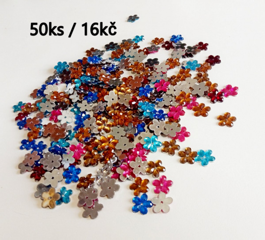 Našívací kytičky, MIX BAREV - 10mm (50ks)