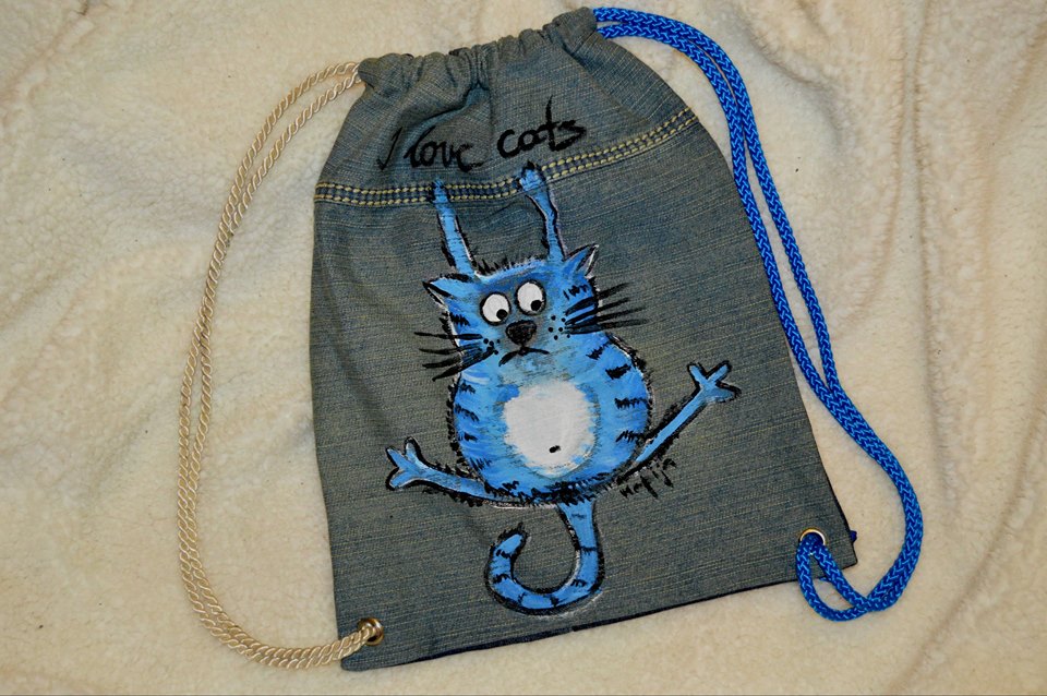 I LOVE CATS - batůžek riflový dětský