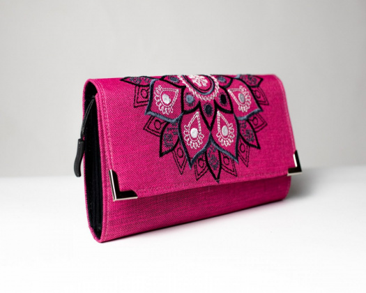 Vyšívaná peněženka - Mandala na růžové