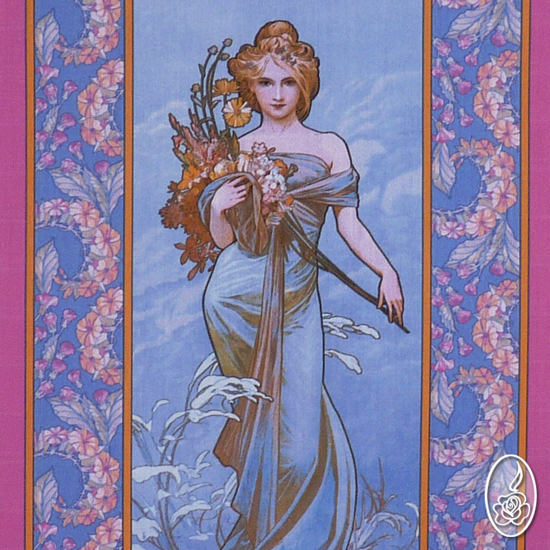 Látkový panel Alfons Mucha - Jaro modrorůžové