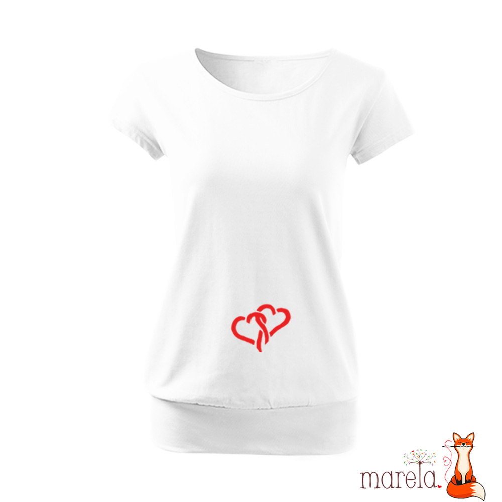 Těhotenské tričko lem - propojená srdíčka
