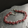 Kroužkované uzlíky silver with red - náramek