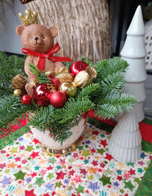 Vánoční dekorace s medvídkem + prostírka