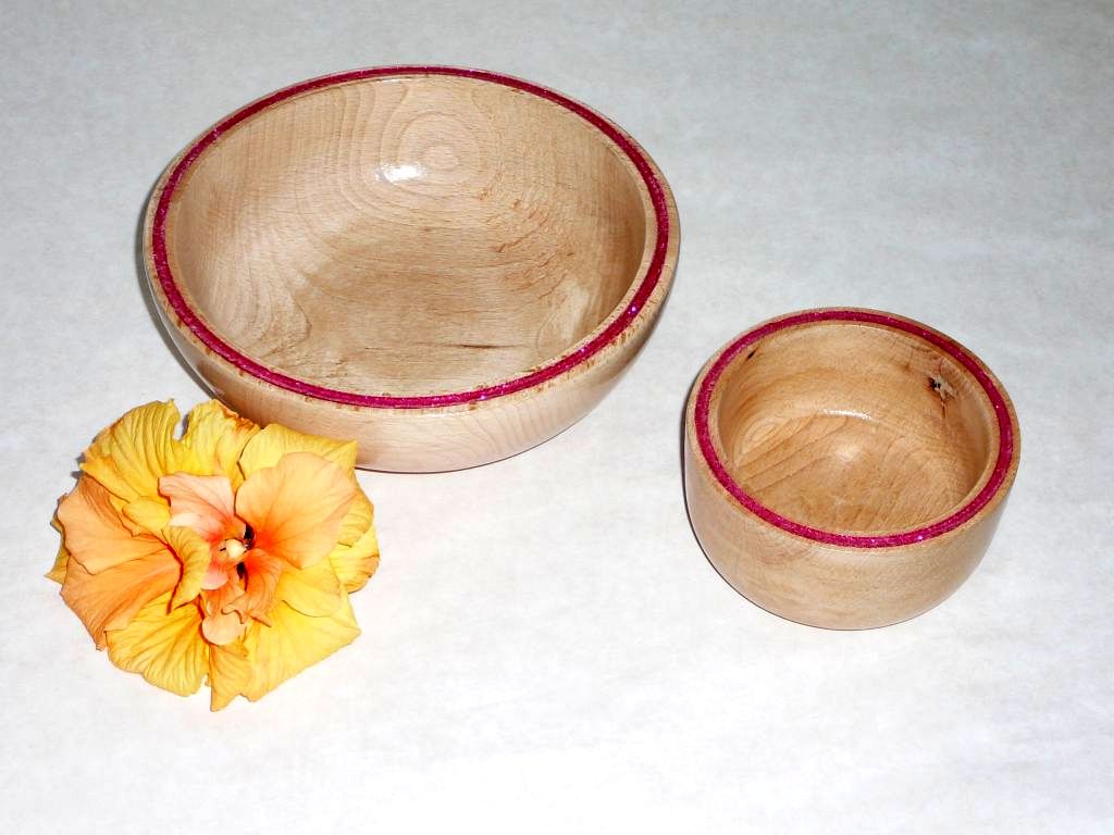 dřevěné misky -sada 2 ks fialová, ø 20,5 a 12 cm.