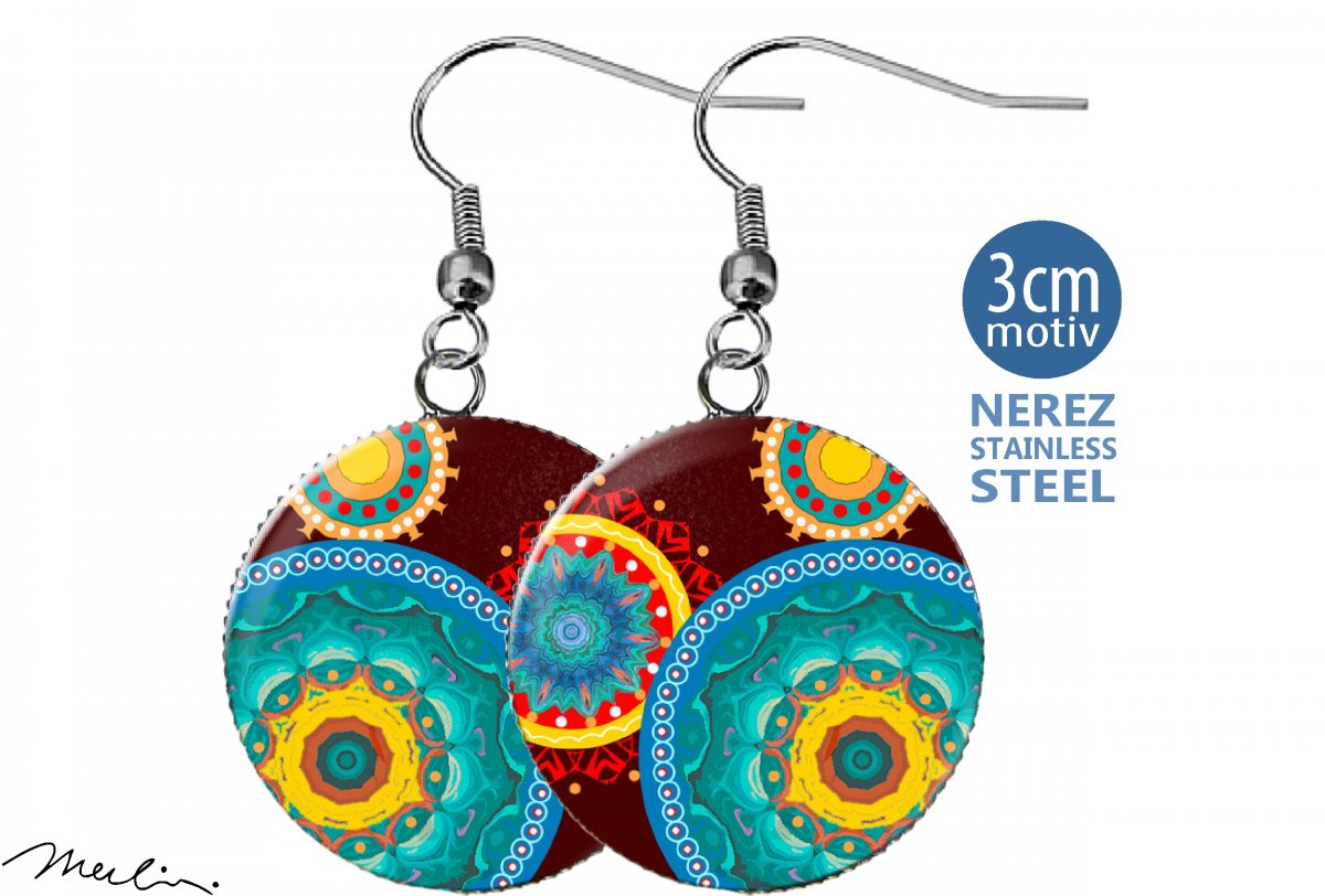 XL náušnice - nerez - Boho Hippies Mandala
