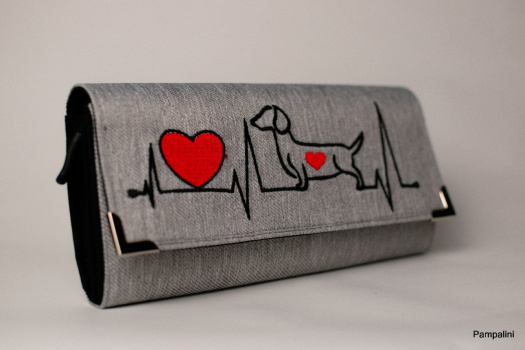 Vyšívaná peněženka - Jezevčík na šedé