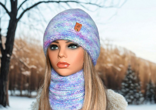 Pletená čepice s nákrčníkem merino 2664