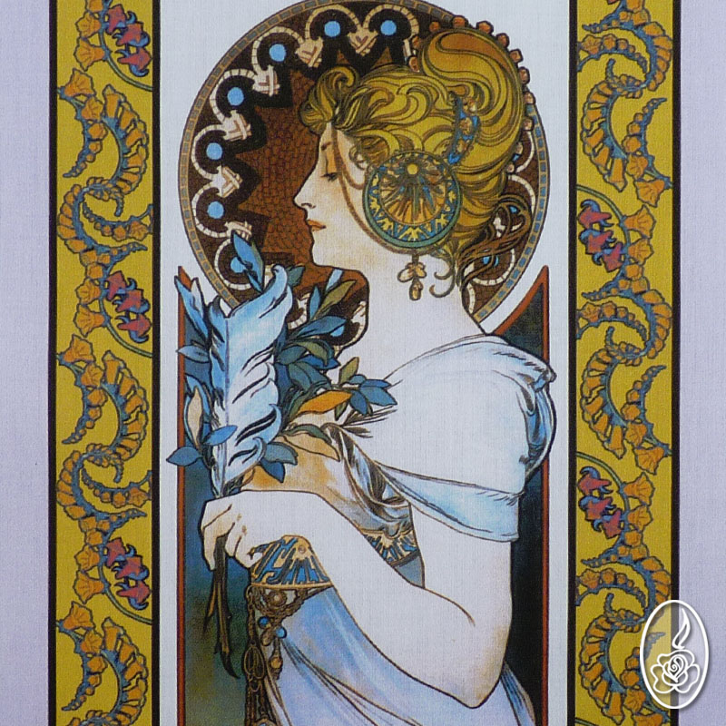 Látkový obrázek A.Mucha - Pero modrožluté