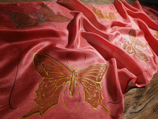 Listy - hnědorůžová hedvábná šála