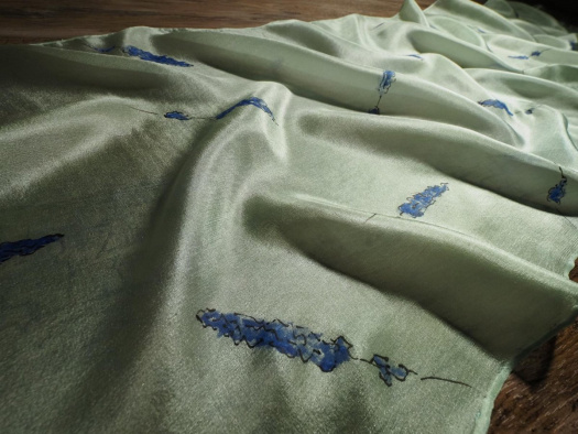 Levandule - zelená hedvábná šála