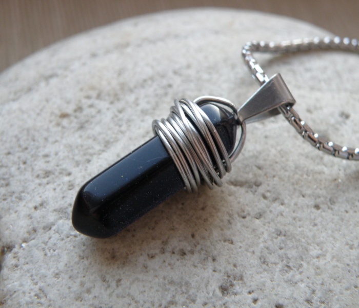 Náhrdelník - modrý avanturin v nerezu