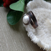 Prsten -Říční perla v mědi