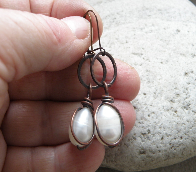 Naušnice měděné - podzimní perly