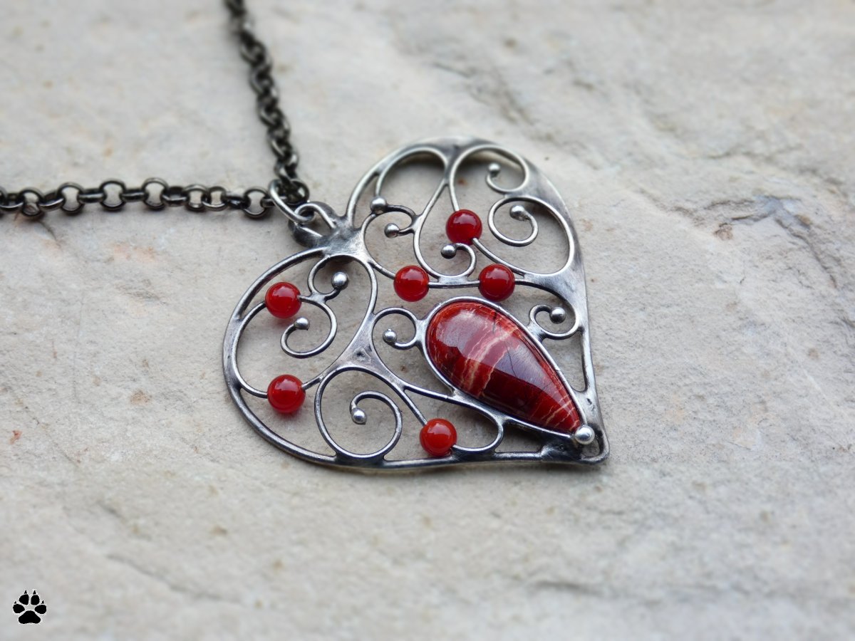 Romantické srdce -náhrdelník s jaspisem a karneoly