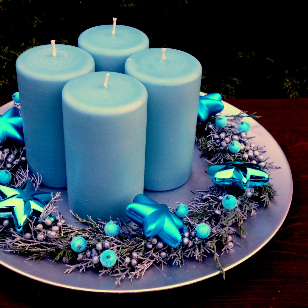 Velký svícen na talíři tyrkysový
