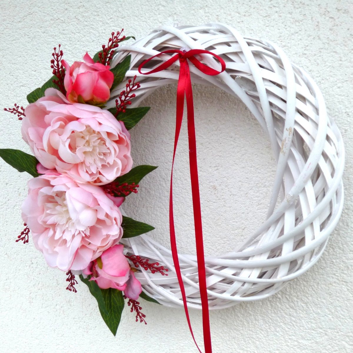 Pivoňky na sněhu_věnec na dveře