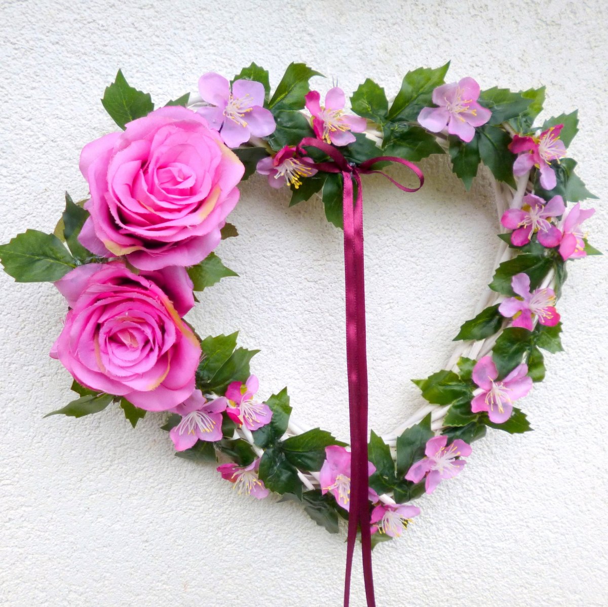 Proutěné srdce v růžových odstínech_30 cm