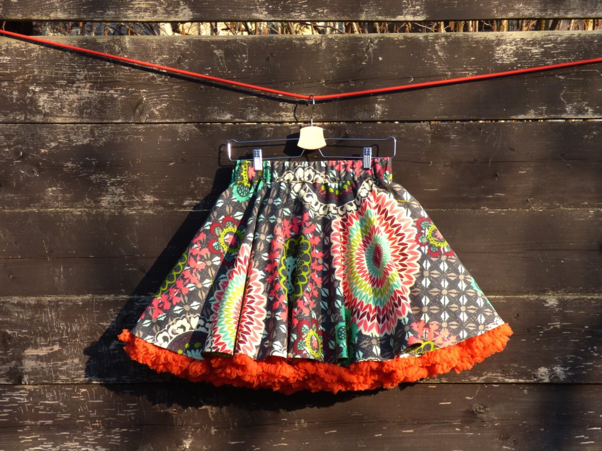 FuFu sukně mandala šedá s oranžovou spodničkou