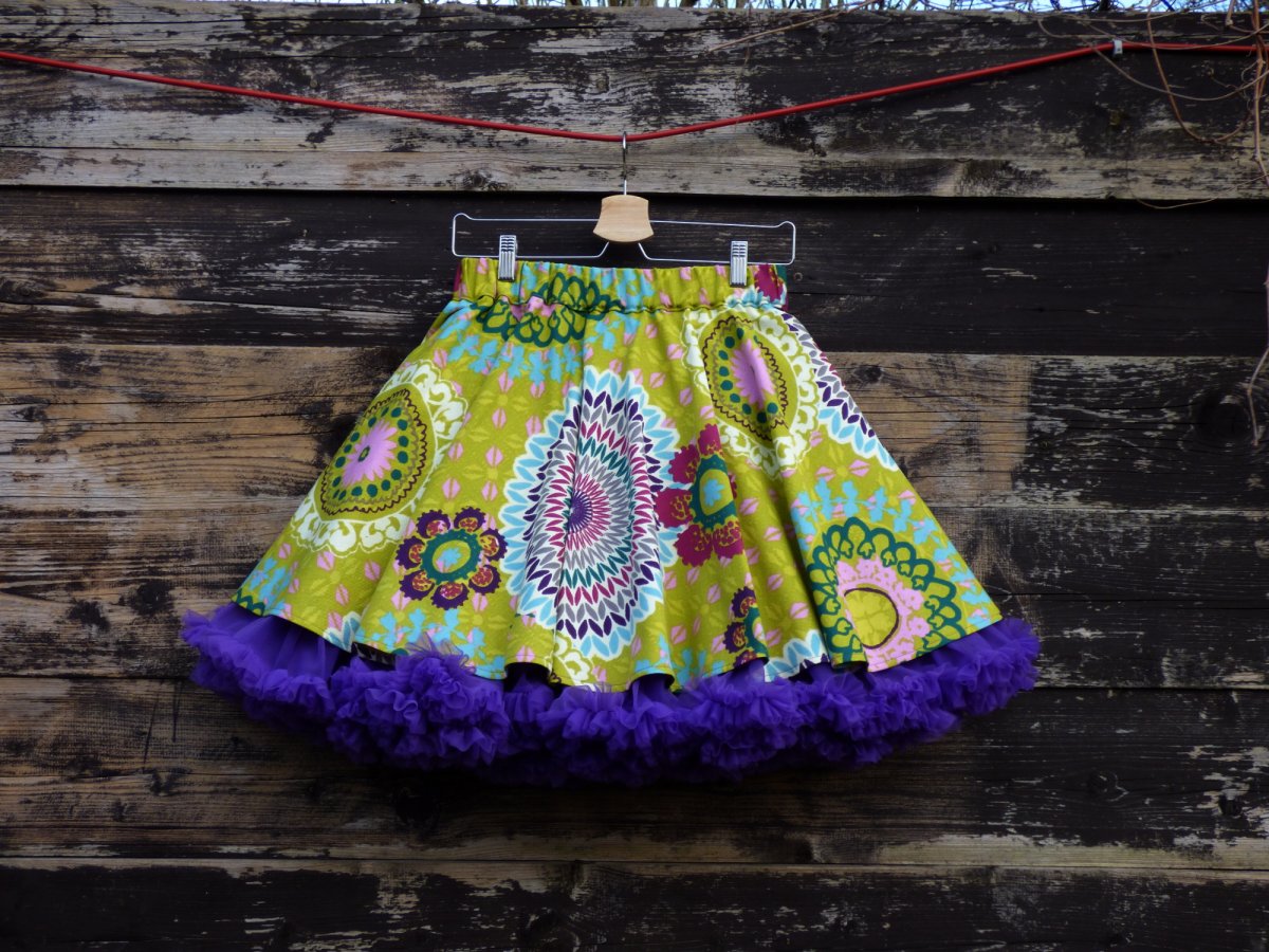 FuFu sukně mandala zelená s fialovou spodničkou