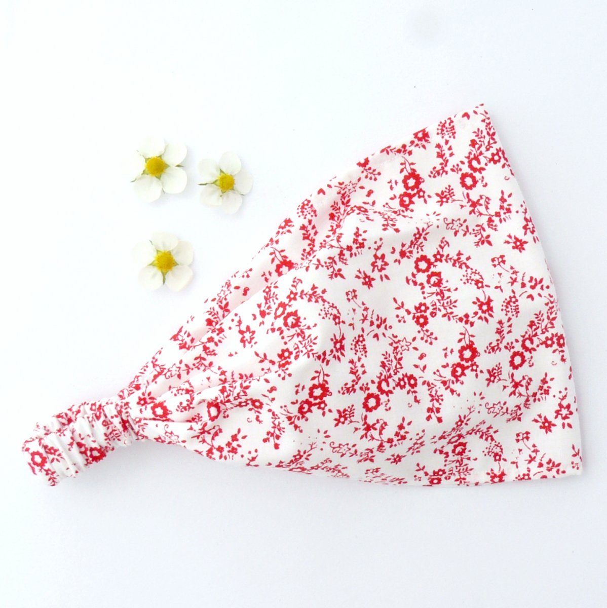 Látková čelenka, šátek - léto - rudá na bílé