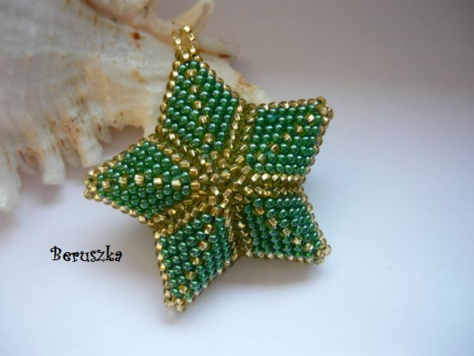 Vánoční 3D hvězda - zeleno-zlatá