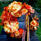 Ohnivý podzimní věnec s hedvábnými pivoňkami a růžemi_ 35 cm