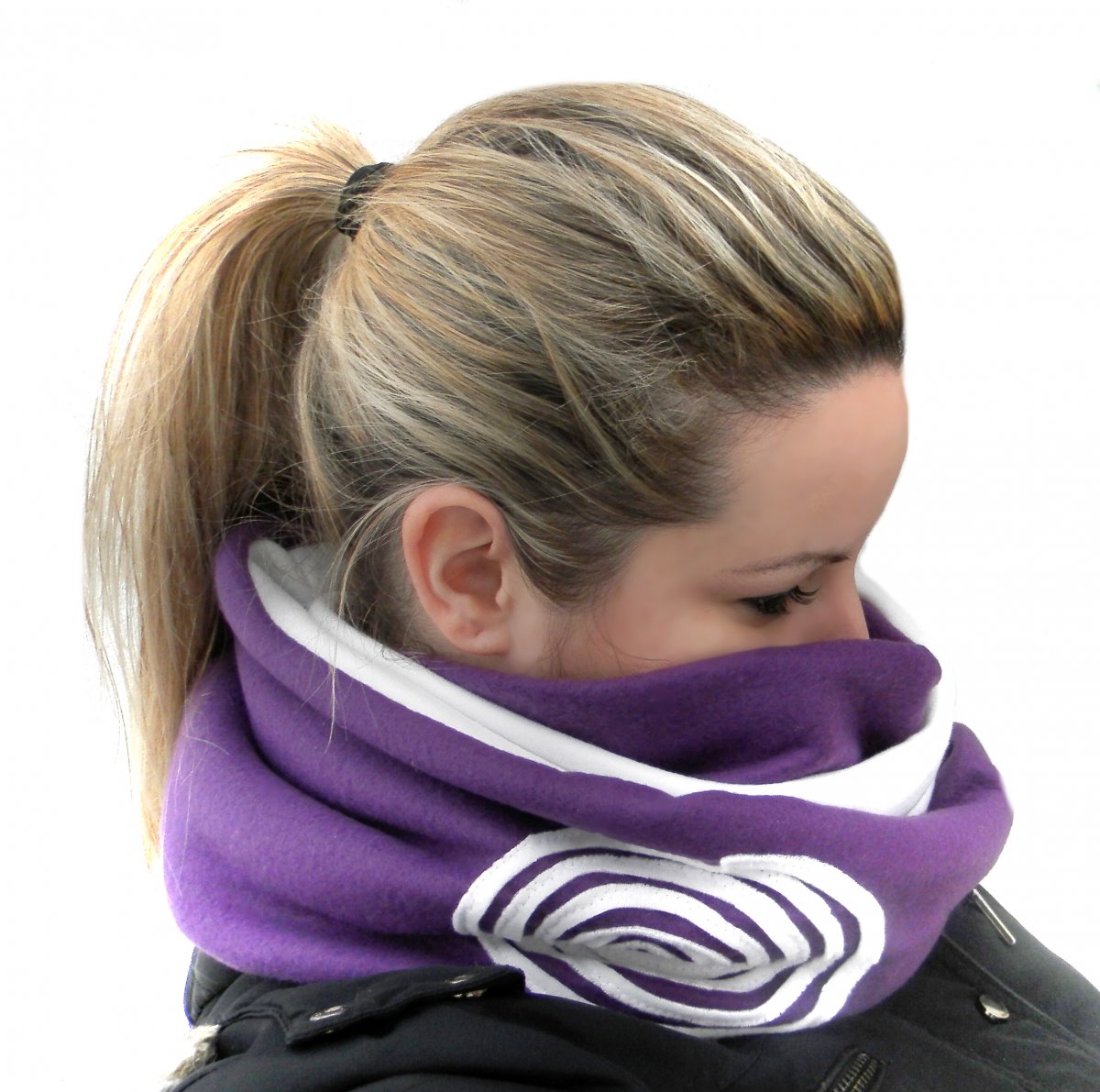 nákrčník dámský,tunel z fleesu FIALOVO BÍLÝ