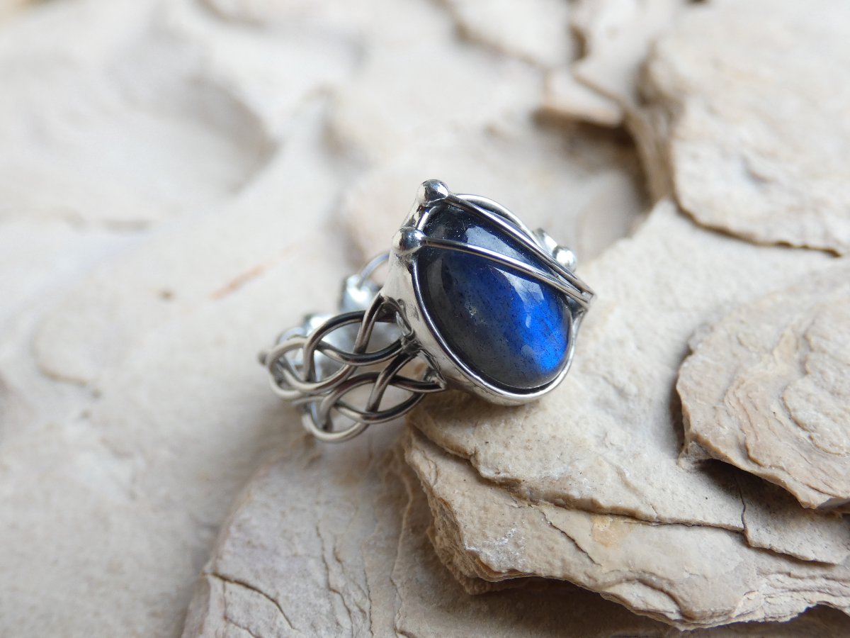 Prsten s labradoritem - nerez,stříbrocín