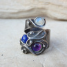 Měsíční kámen,lapis lazuli, ametyst -prsten z cínu