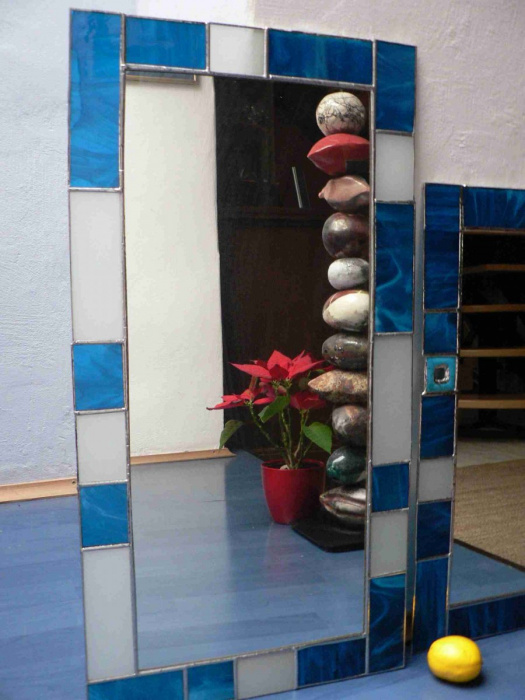 Tiffany zrcadlo Tyrkysové, 36x71 cm