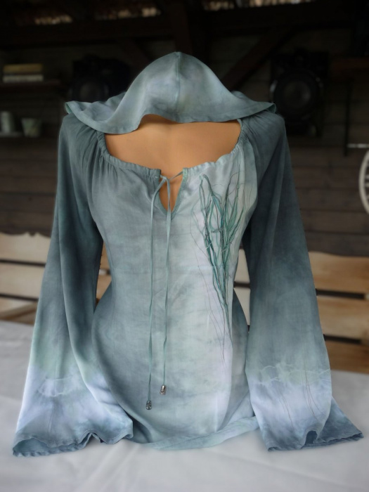  Modro-zelená malovaná halenka