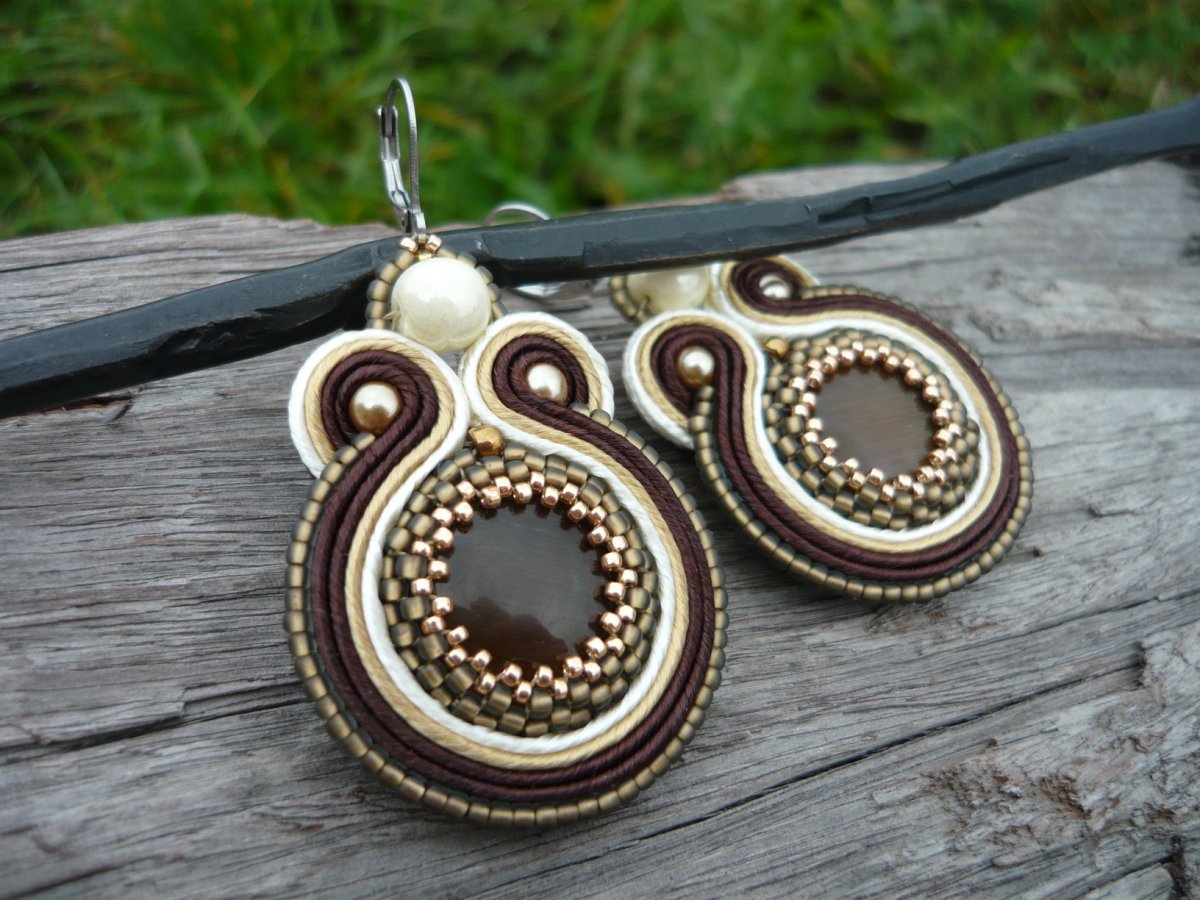 Soutache náušnice Dark Chocolate with liqueur