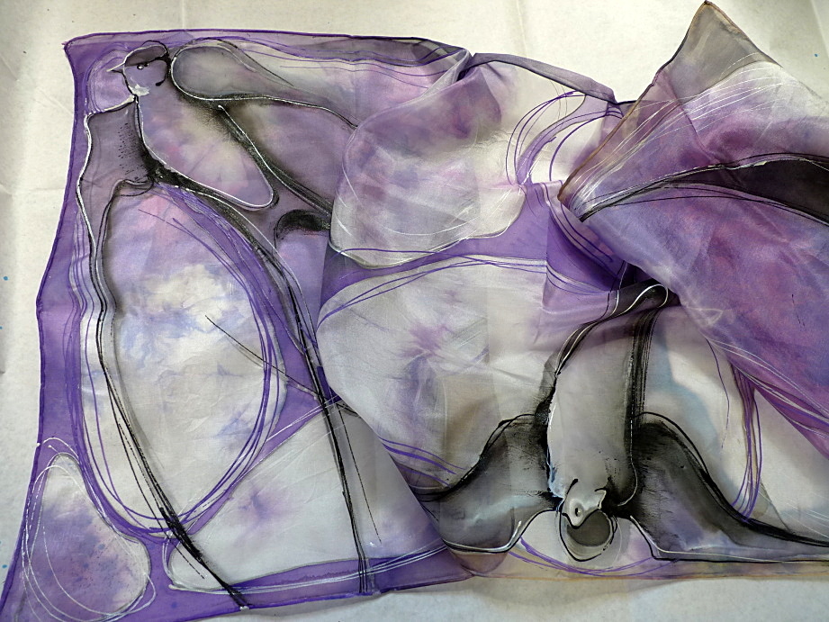 Hedvábný šál, "vlaŠtoFky", 40x 150 cm