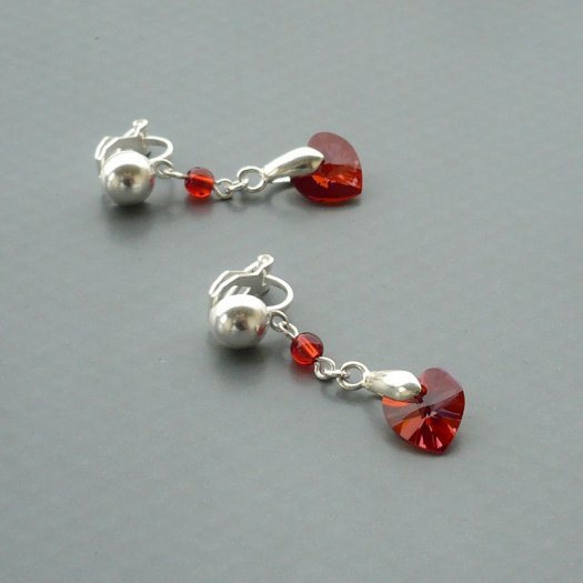 Crystal red magma Swarovski srdce - klipsy