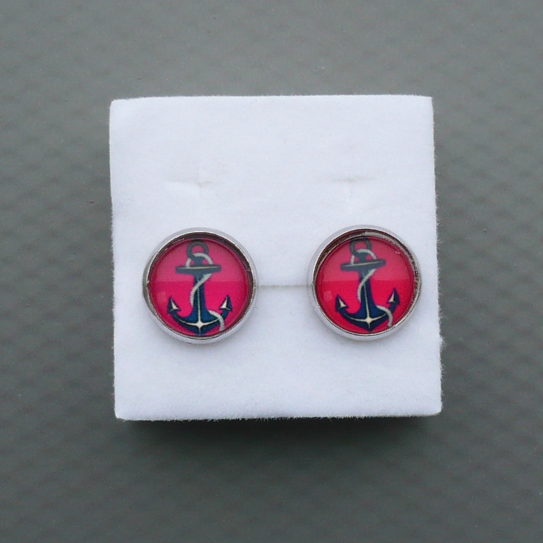Kotva na růžové - náušnice pecky