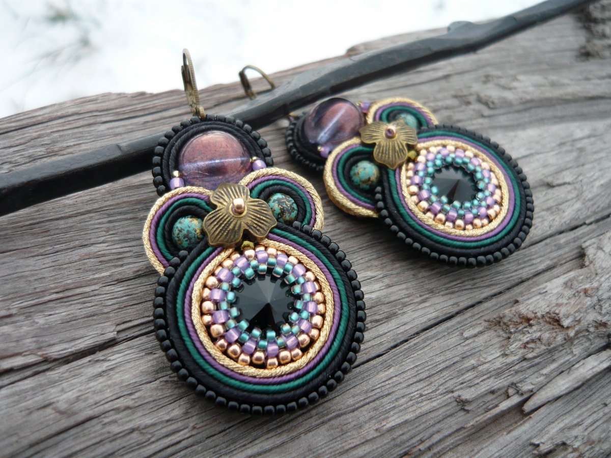 Soutache náušnice Luxury Peacock Paradise