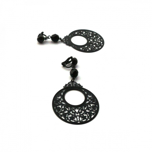 Černé kruhy s ornamenty - lehoučké klipsy