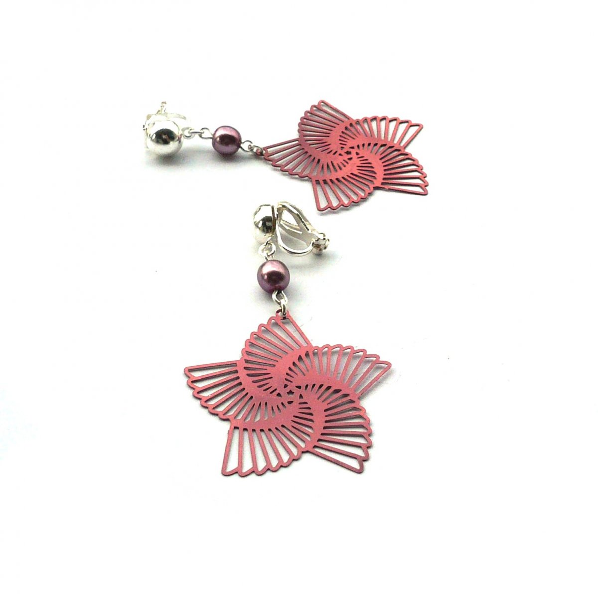 Točená hvězdice starorůžová - lehoučké klipsy