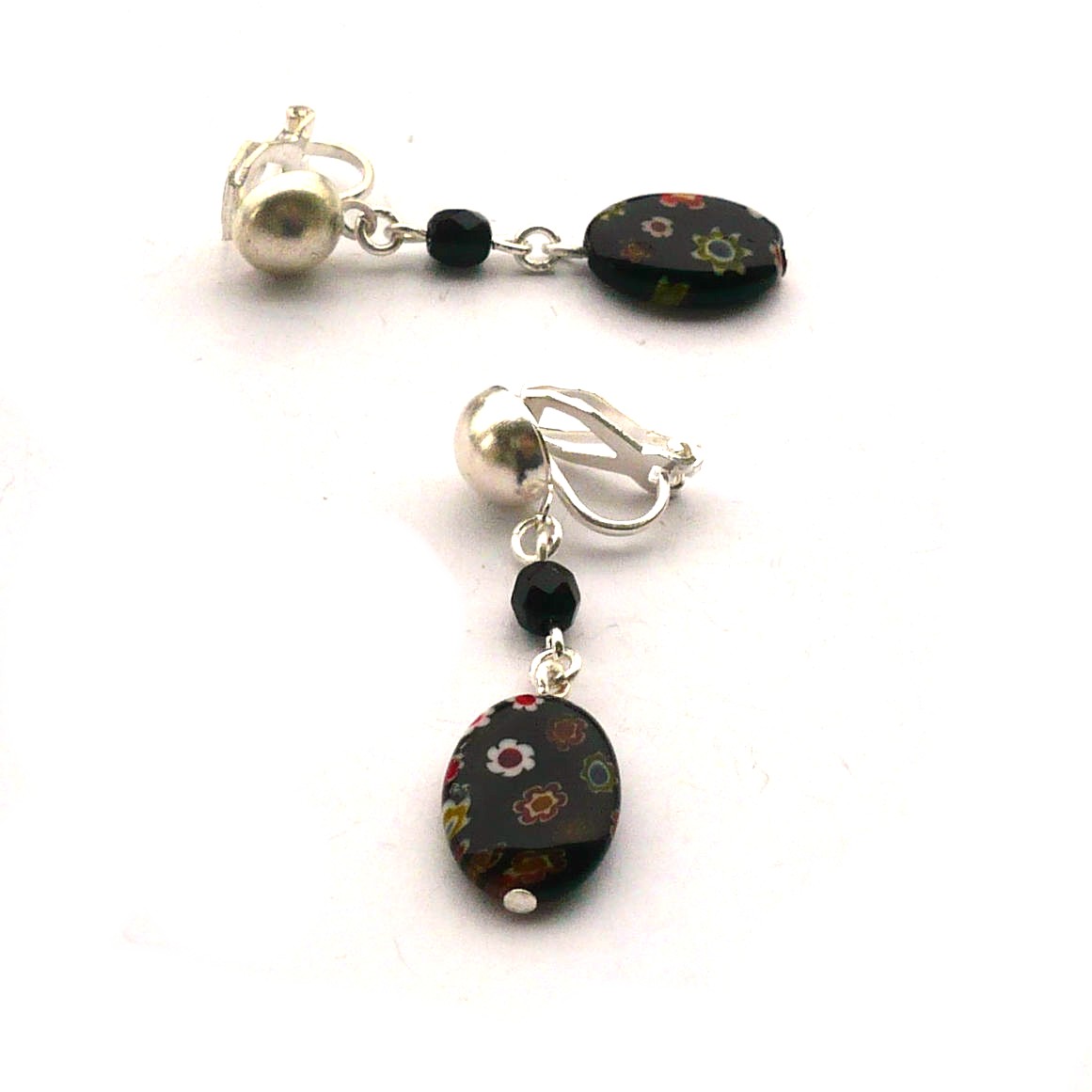 Černé millefiori - klipsové náušnice