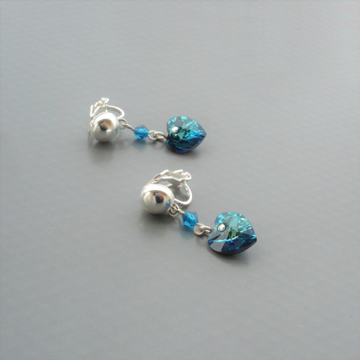 Bermuda blue Swarovski srdce - klipsy