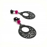 Černé kruhy s ornamenty s fuchsií- lehoučké klipsy