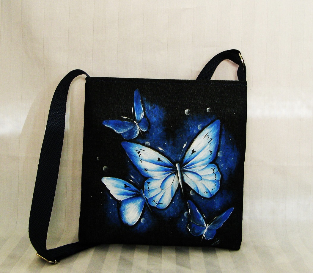 crossbody džínová-modří motýlci