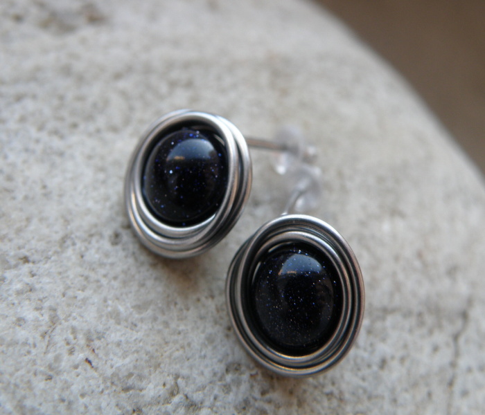 Naušnice - modrý avanturin v nerezu