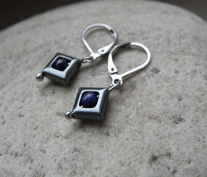 Naušnice- hematitové-lapis-lazuli