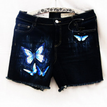 džínové kratasy-modří motýlci