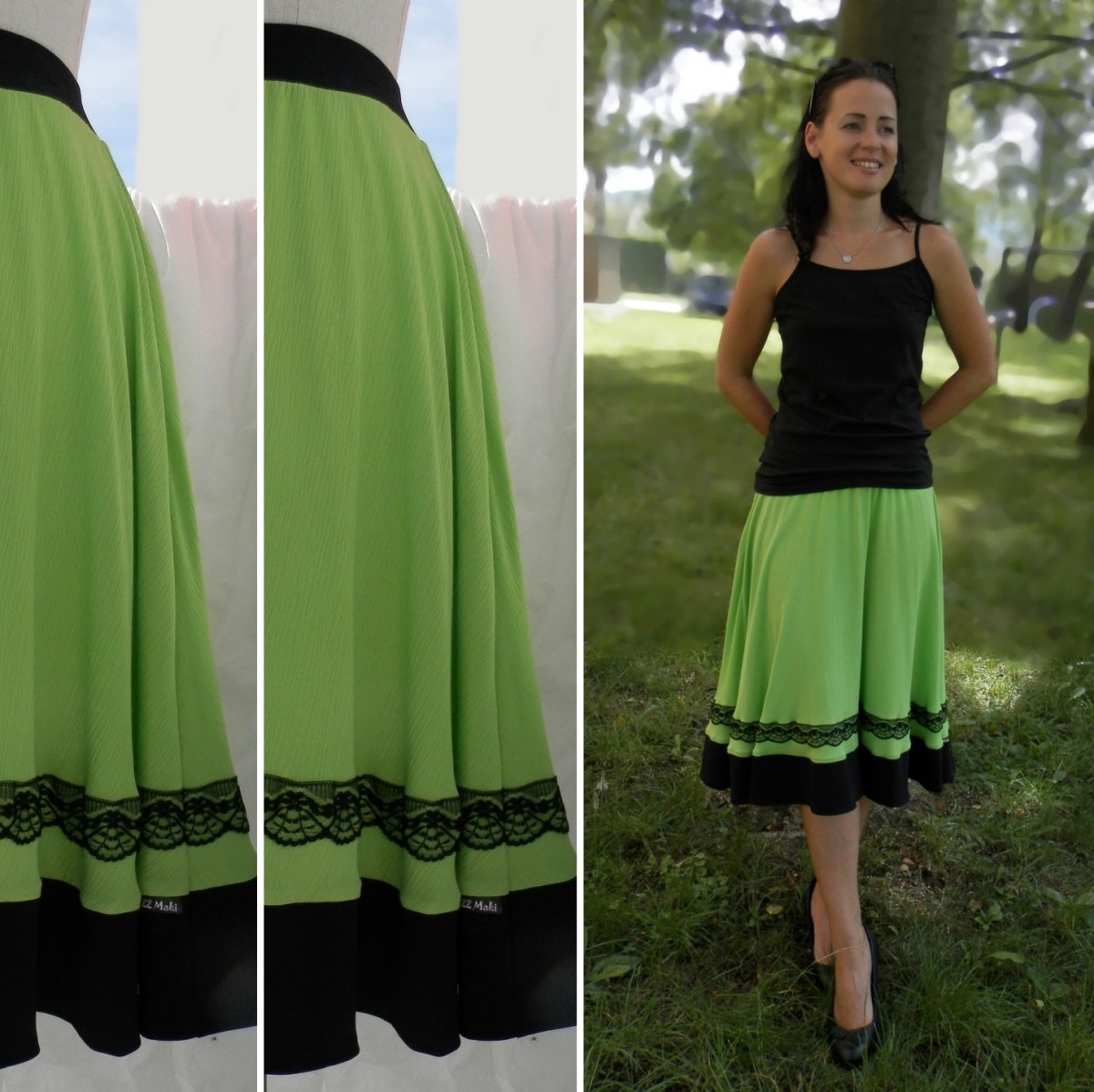 dámská sukně kolová zelená  S/M/L