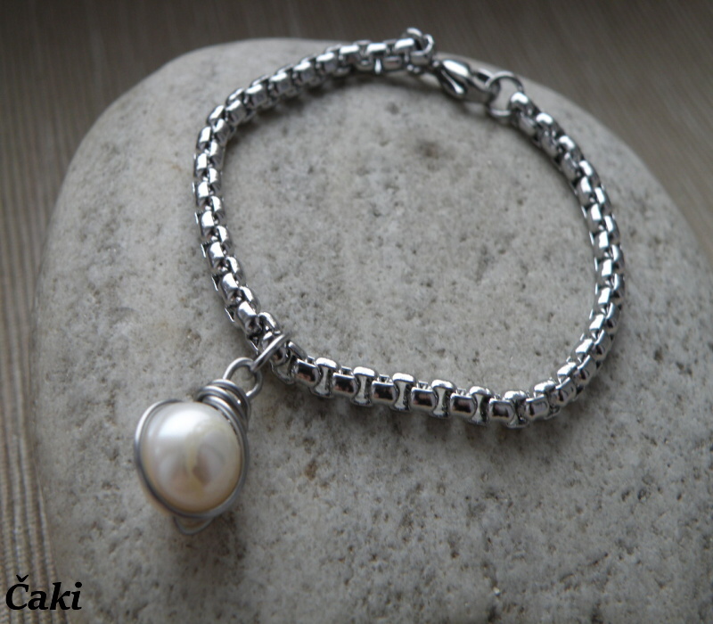 Náramek - nerez + perla říční