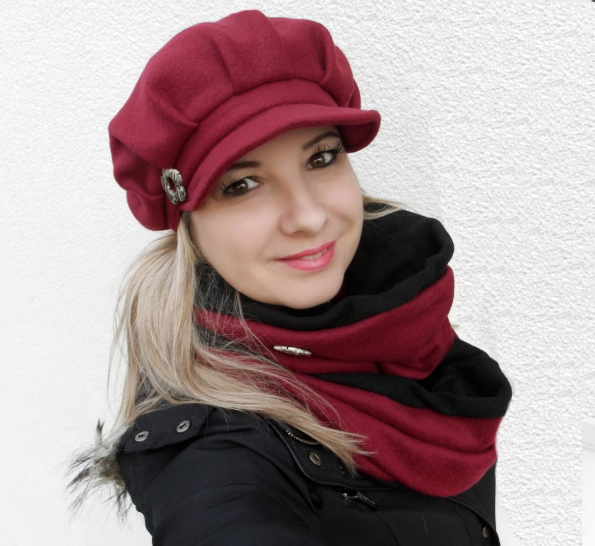 bekovka ,kšiltovka,flees bordo tmavší