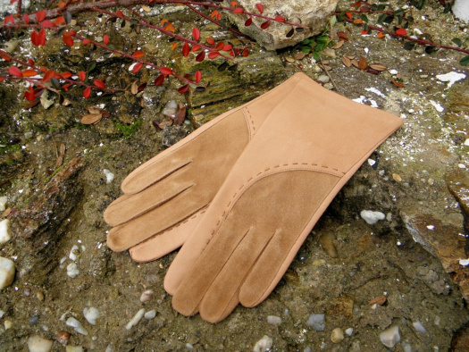 Béžové kožené rukavice s hedvábnou podšívkou